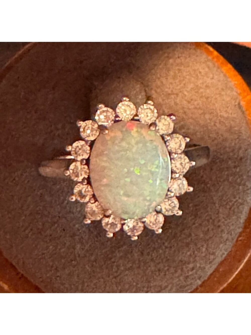 Solid Sterling Silver 925 Opal & Cubic Zirconia Accents Ring Size 10.75